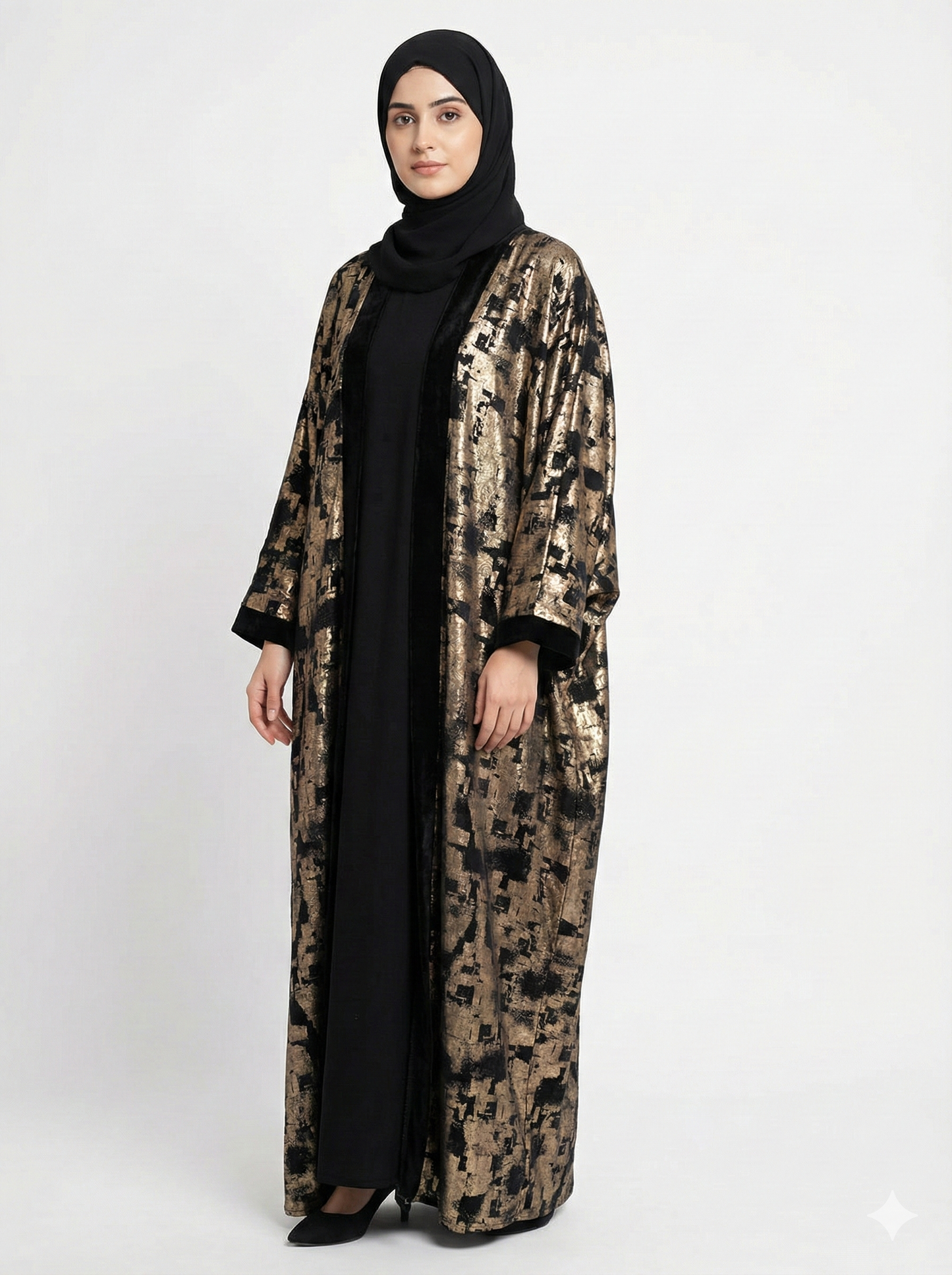 Premium Velvet Pattern Printed Shrug Style Kaftan Abaya