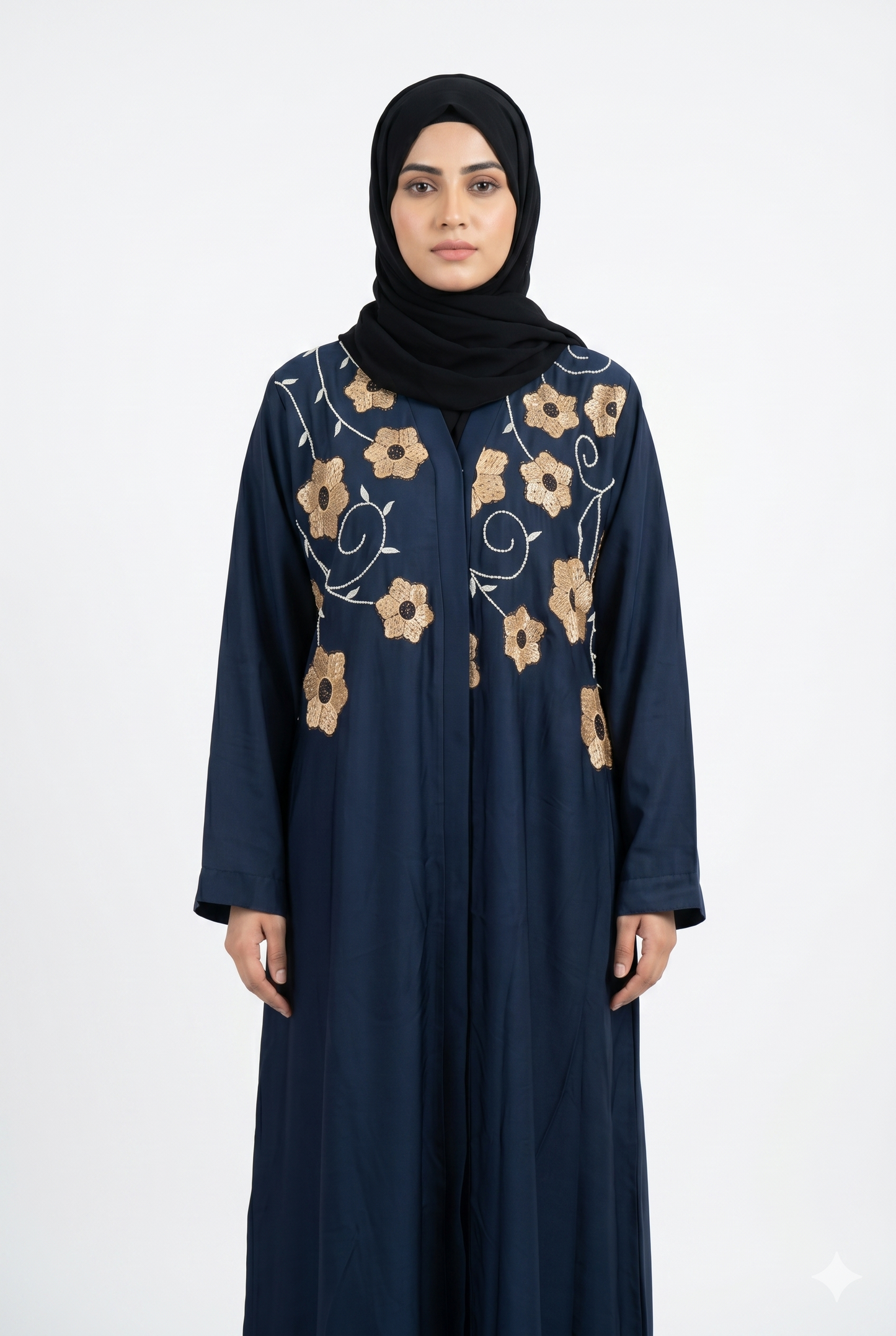 Flower Embroidery Front-Open Abaya