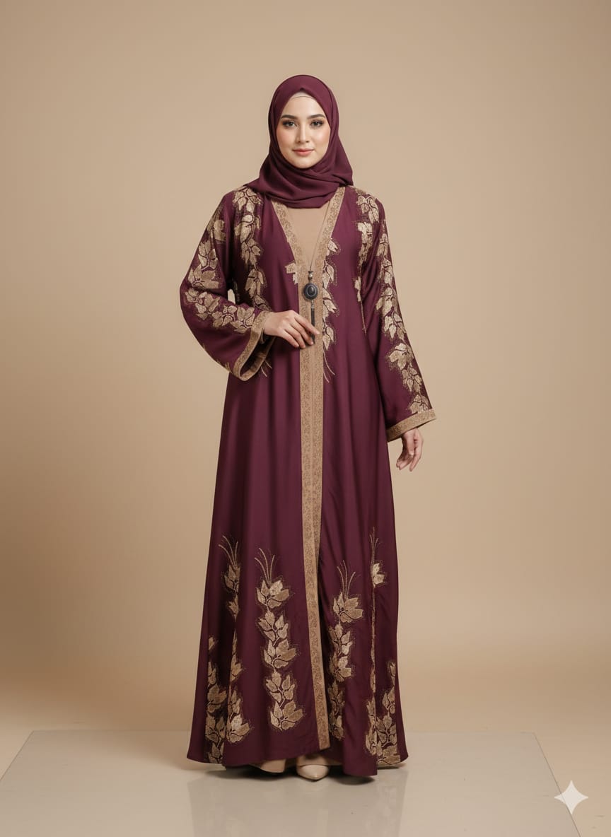 Luxury Crystal Fabric Bridal Attached Shrug Abaya