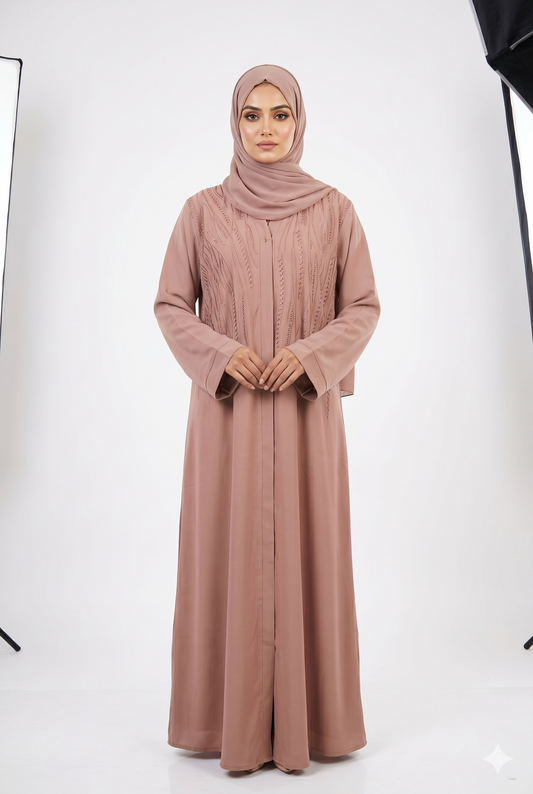 Flower Embroidered Abaya Front Open