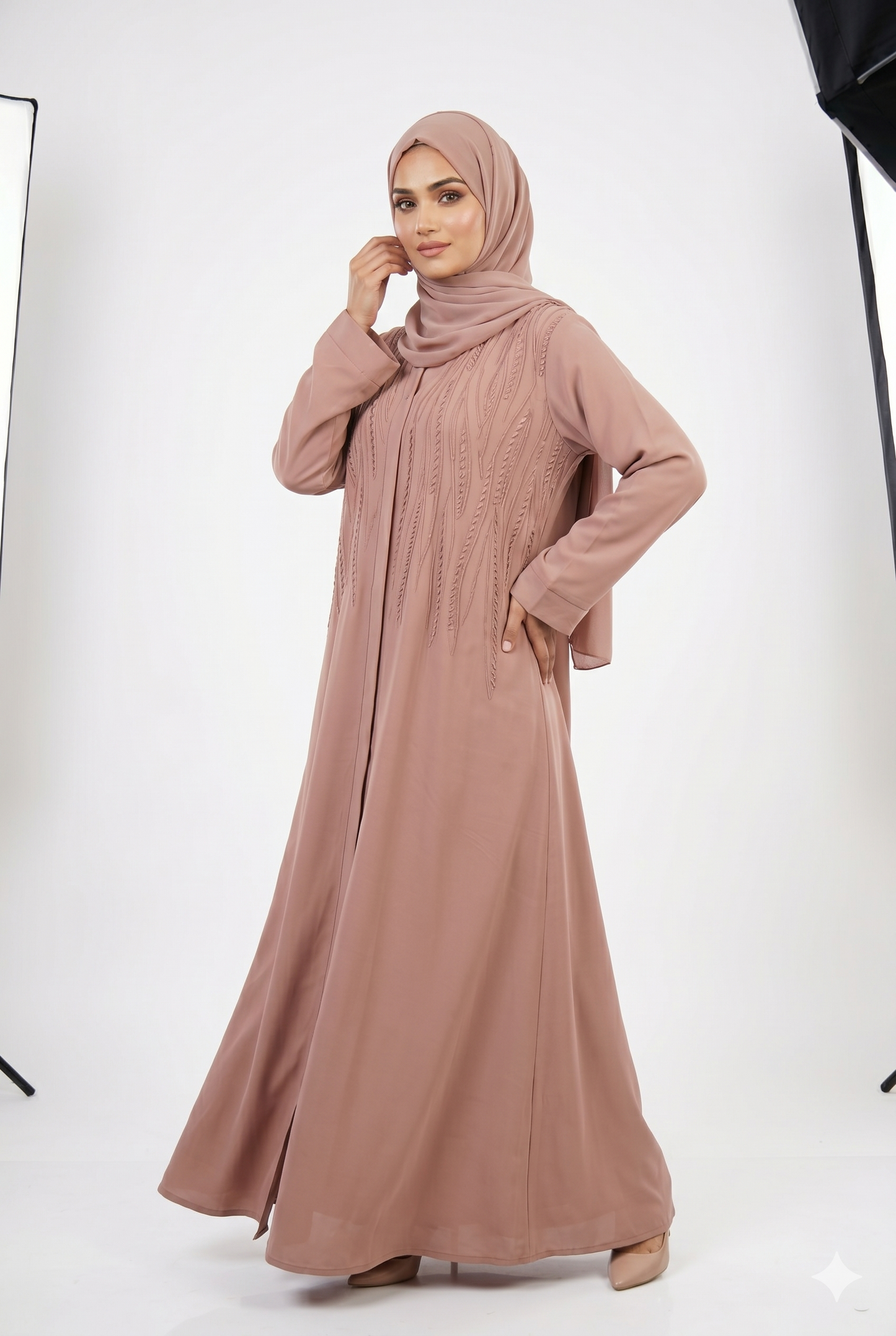 Flower Embroidered Abaya Front Open