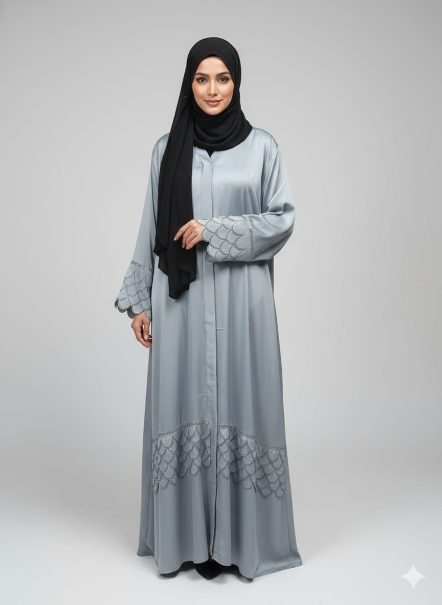 Premium Tiktok Abaya With Stone Work & Fish Cut Layering Design