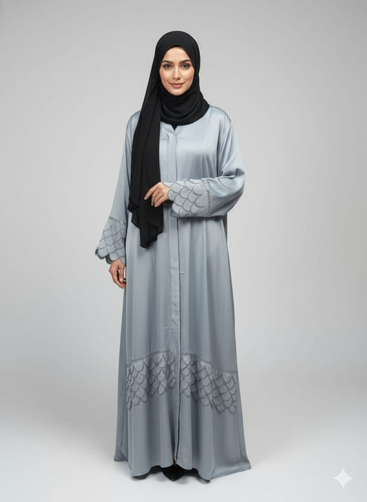 Premium Tiktok Abaya With Stone Work & Fish Cut Layering Design