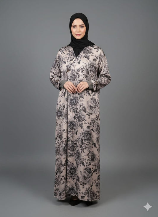 Premium Flower Printed Kimono Abaya