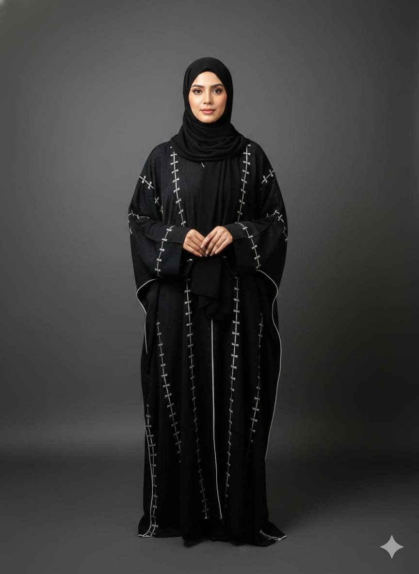 Imported Nida Embroidery & Stone Work Kaftan Abaya