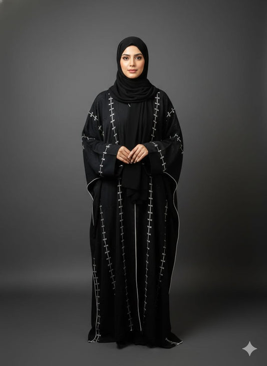 Imported Nida Embroidery & Stone Work Kaftan Abaya